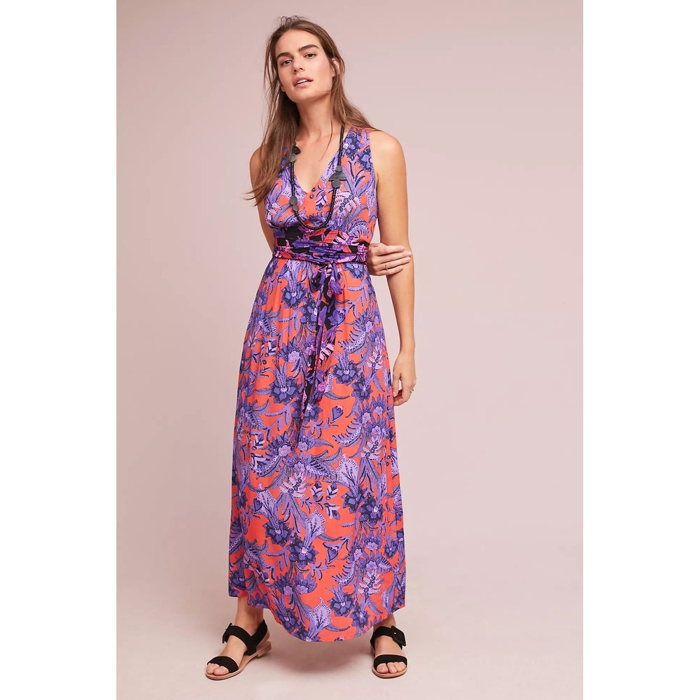 Anthropologie Maeve Macie Maxi Dress in Red Pattern Size‎ 10